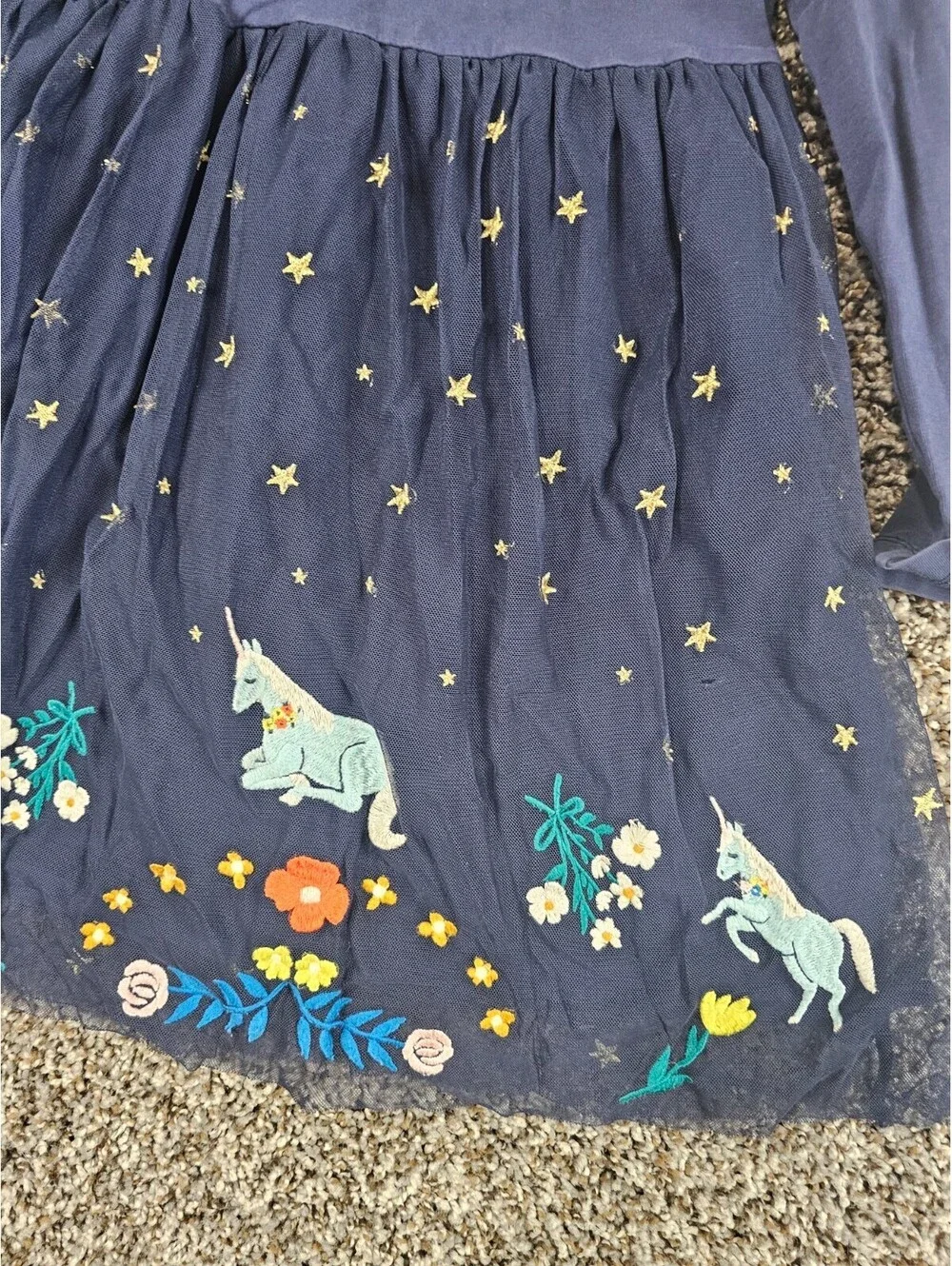 Hanna Andersson Long Sleeve Blue Embroidered Unicorn Tulle Dress Girls Sz 5